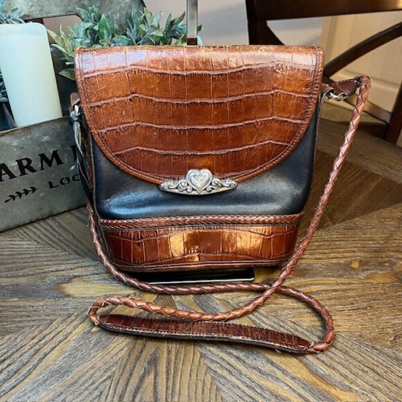 Brighton Handbags - VintageBrighton Black Leather Crocodile Bucket Bag
